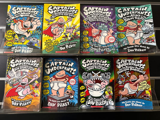 PILKEY, Dav 'Captain Underpants' Assorted Titles Bundle of 8 (Min. fair condition)