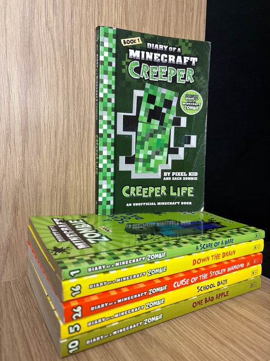 DIARY OF A MINECRAFT ZOMBIE + Bonus Creeper Title Assorted Titles Bundle of 6 (Min. fair condition)
