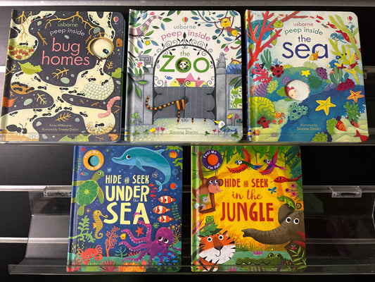 USBORNE 'Peep Inside' and 'Hide and Seek' Assorted Standalone Titles Bundle of 5 (Min. good condition)