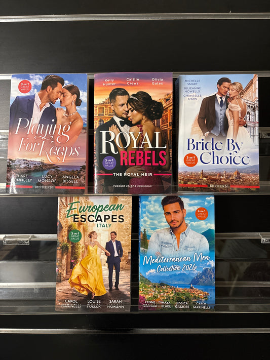 MILLS + BOON Modern, Royal, + European 3,4-in-1 assorted Titles Bundle of 5 (min. good condition)