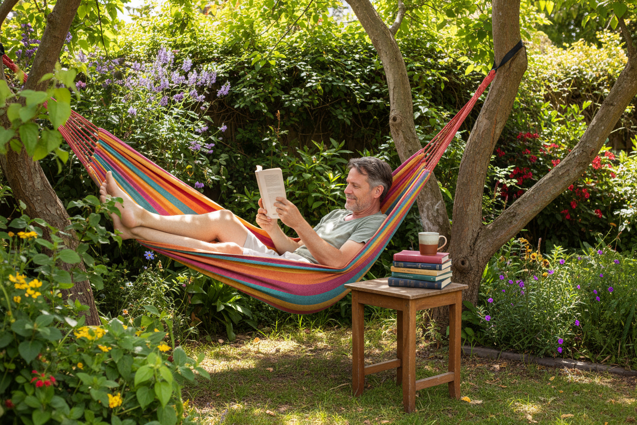 Man Hammock - 4 Flat Paperbacks Close Table